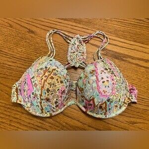 Victorias Secret Swim Colorful Print Push Up Bra Bikini Razorback Top